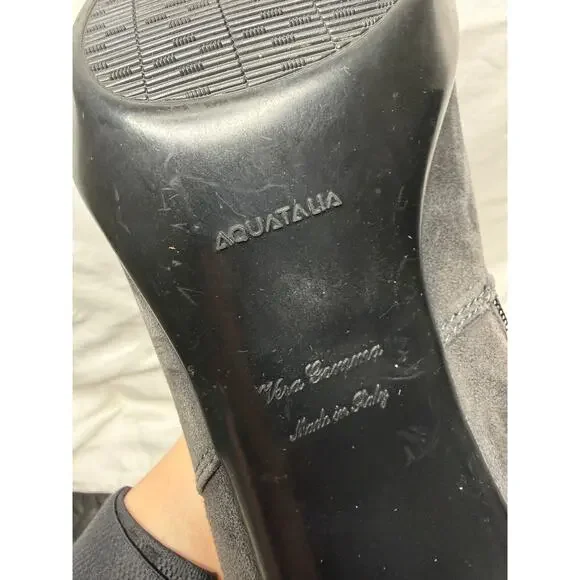 Aquatalia Gray Suede Ankle Booties Size 10 Weatherproof Italian Heel Boots - Picture 9 of 10